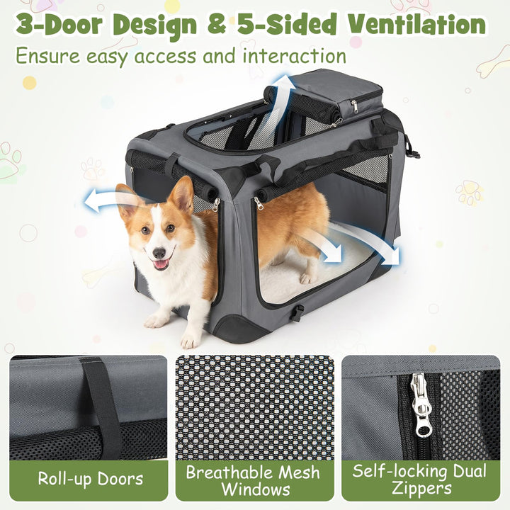 Giantex Folding Soft Dog Crate with 5-Sided Mesh