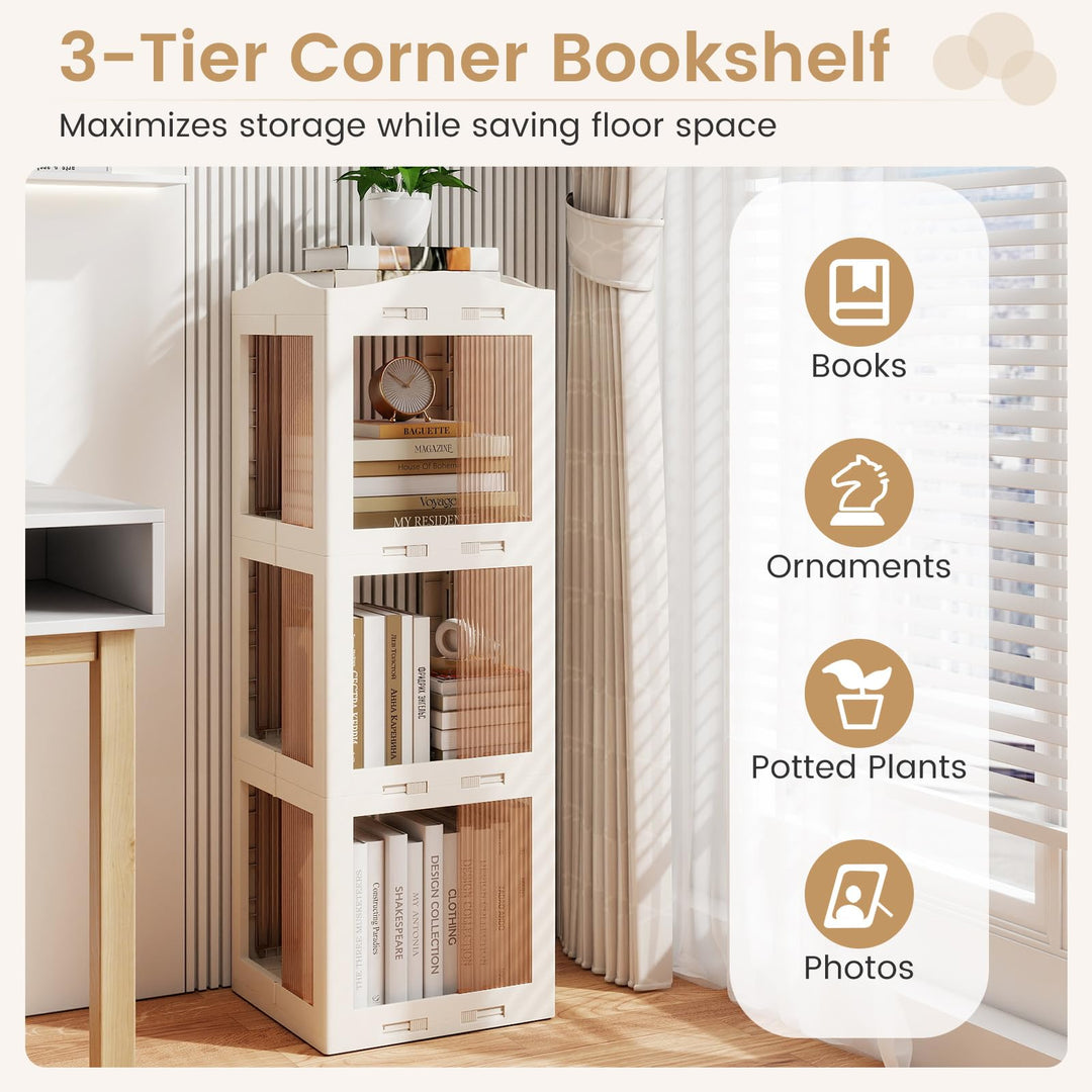 Giantex 3-Tier 360° Revolving Bookshelf Tower | Translucent Storage Organizer for Living Room