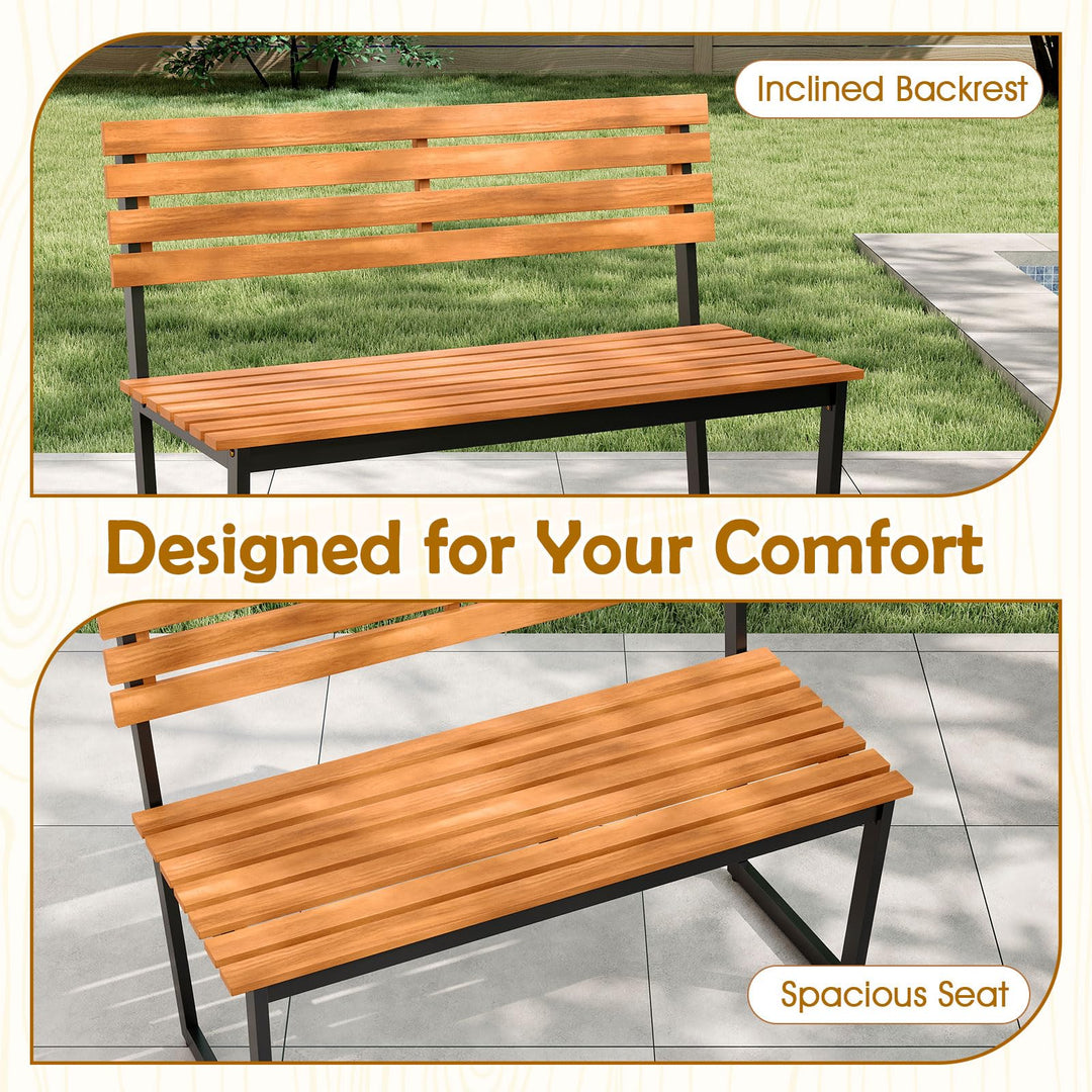 Giantex Outdoor Bench, 43"×22"×33" Acacia Wood Patio Loveseat with Backrest