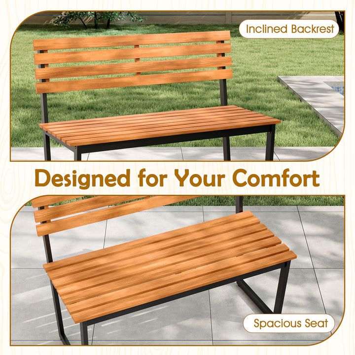 Giantex Outdoor Bench, 43"×22"×33" Acacia Wood Patio Loveseat with Backrest