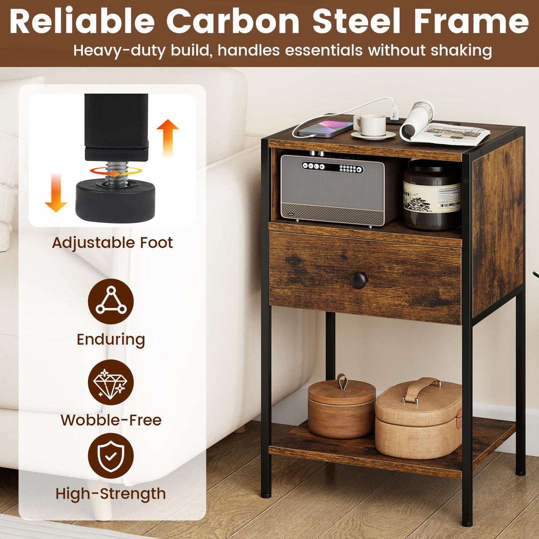 Giantex Night Stand with Charging Station for Bedroom Small Spaces