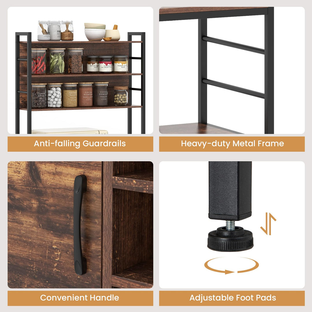 Giantex Bakers Rack with Power Outlet, 67” Microwave Stand with Storage Cabinet, Spice Rack