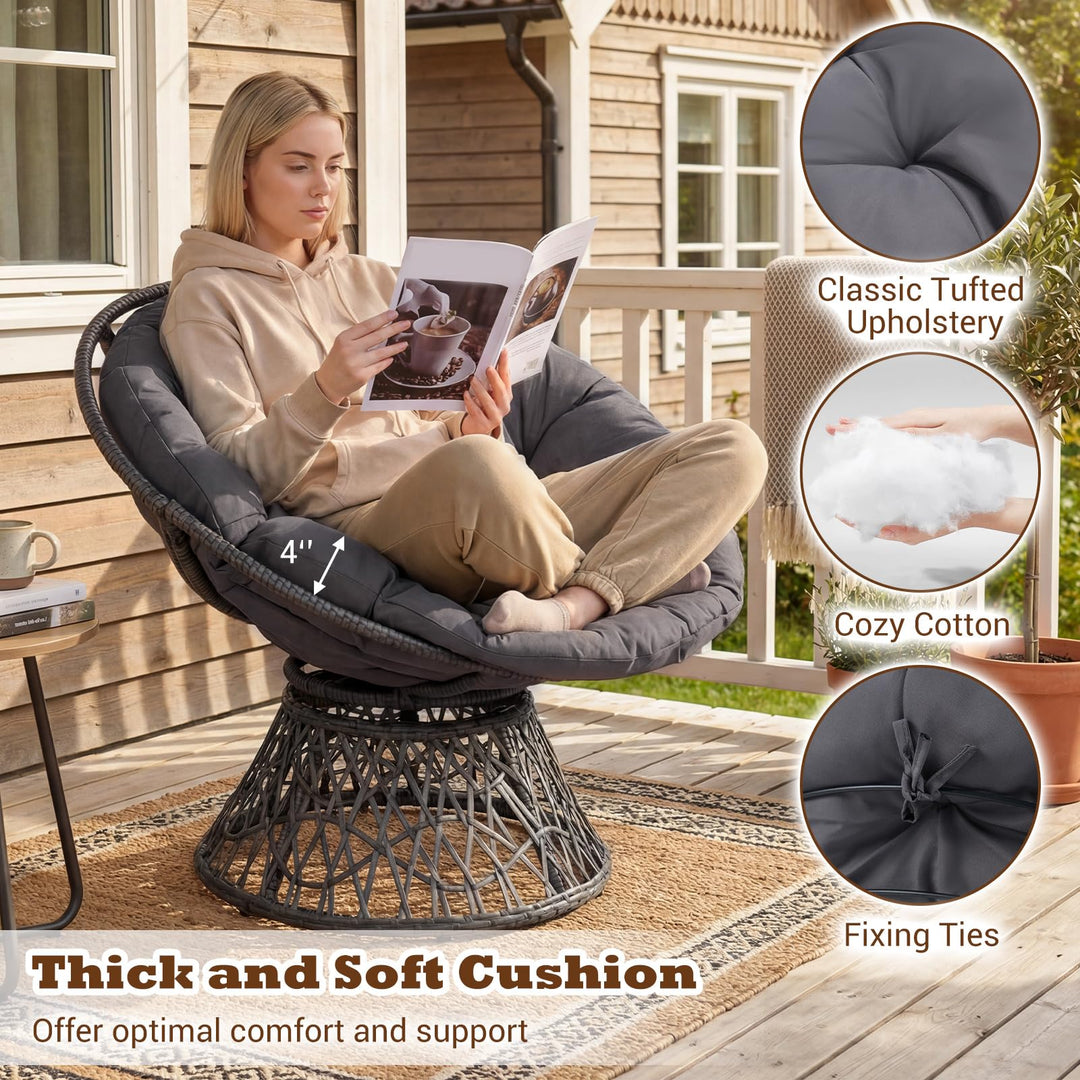 Giantex 360° Swivel Papasan Chair | Round Wicker Lounge Chair with Thick Cushion and Metal Frame