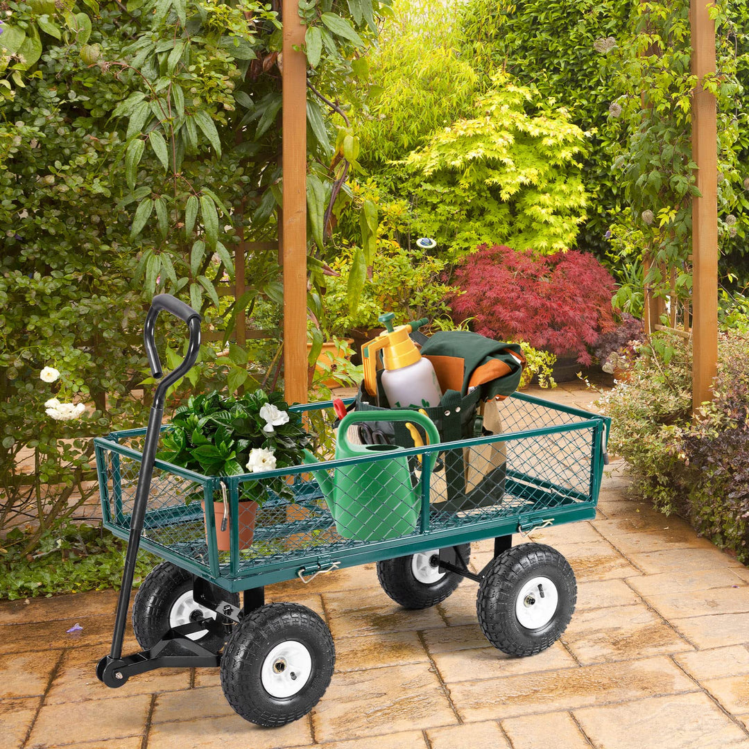Garden Utility Cart with Steel Frame and Padded Handle Removable Sides
