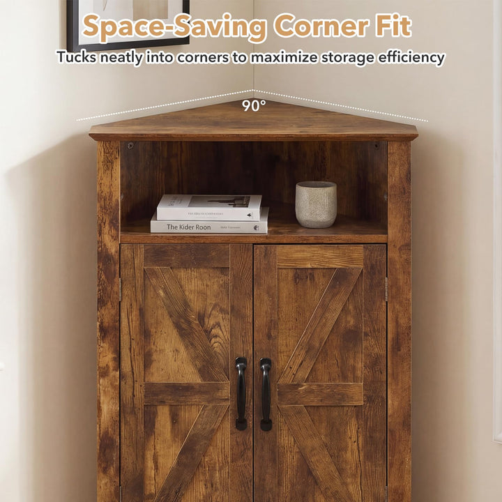 Giantex Bathroom Corner Storage Cabinet with Open Storage &amp; Adjustable Shelf
