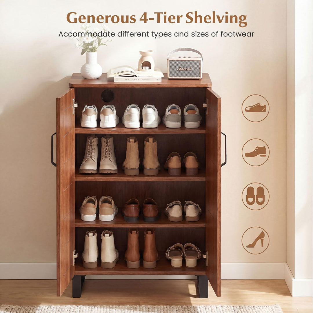 Giantex 5-Tier Shoe Storage Cabinet | Freestanding Wooden Entryway Cabinet w/Storage