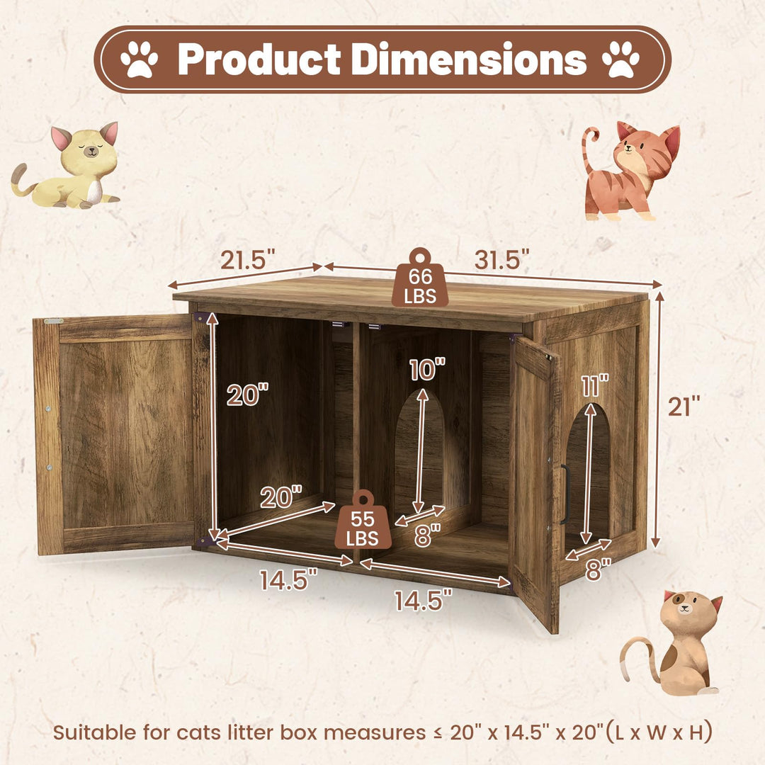 Giantex Cat Litter Box Enclosure - Flip Top Litter Box Hidden Furniture with Barn Door, Side Entrance