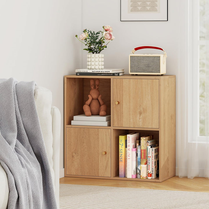 Giantex 4 Cube Bookcase, 2-Tier Freestanding Book Shelf with Open Compartments