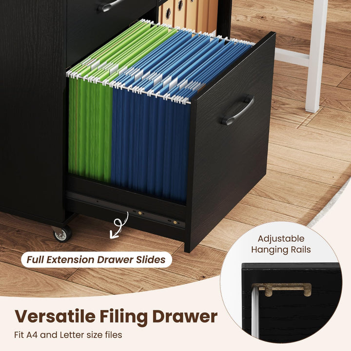 Giantex 3-Drawer Mobile File Cabinet with Open Storage Shelves