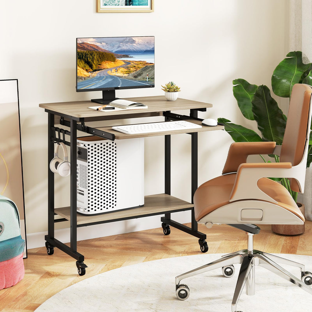 Giantex Rolling Laptop Table with Pull-out Keyboard Tray and Hooks