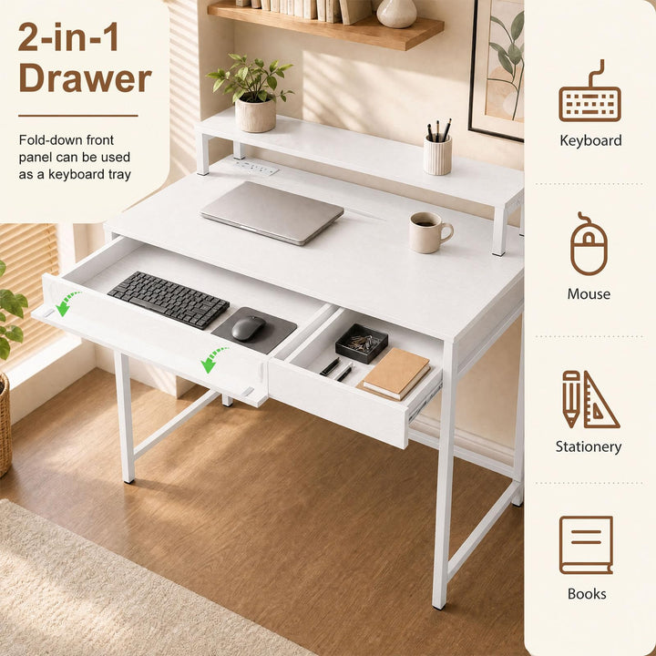 GIANTEX Computer Desk with Power Outlets &amp; Removable Monitor Shelf