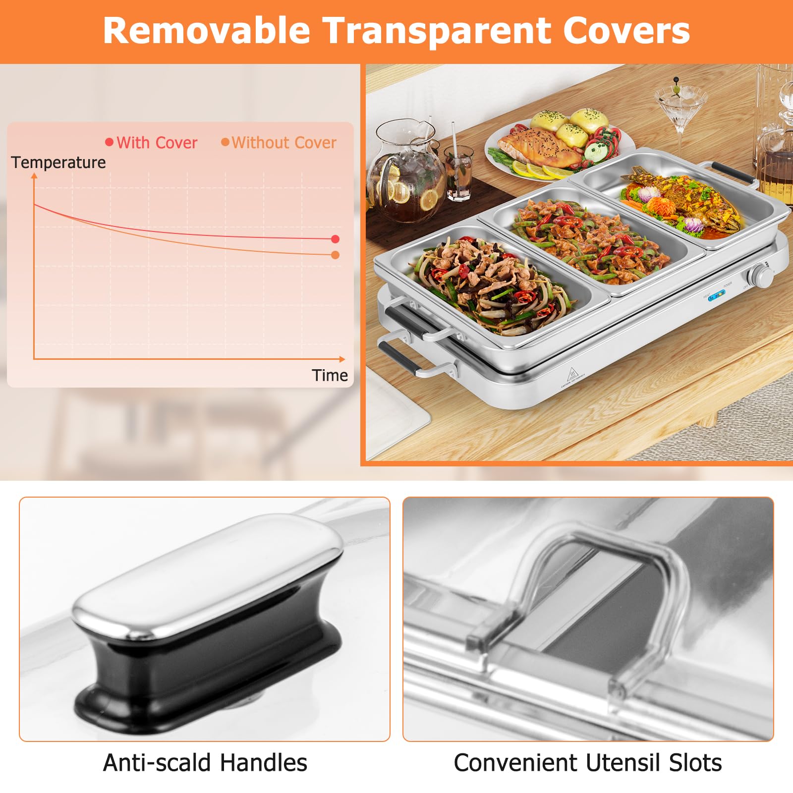 Giantex Buffet Server & Electric Food Warmer, 2-in-1 Food Warming Tray, Adjustable Temperature