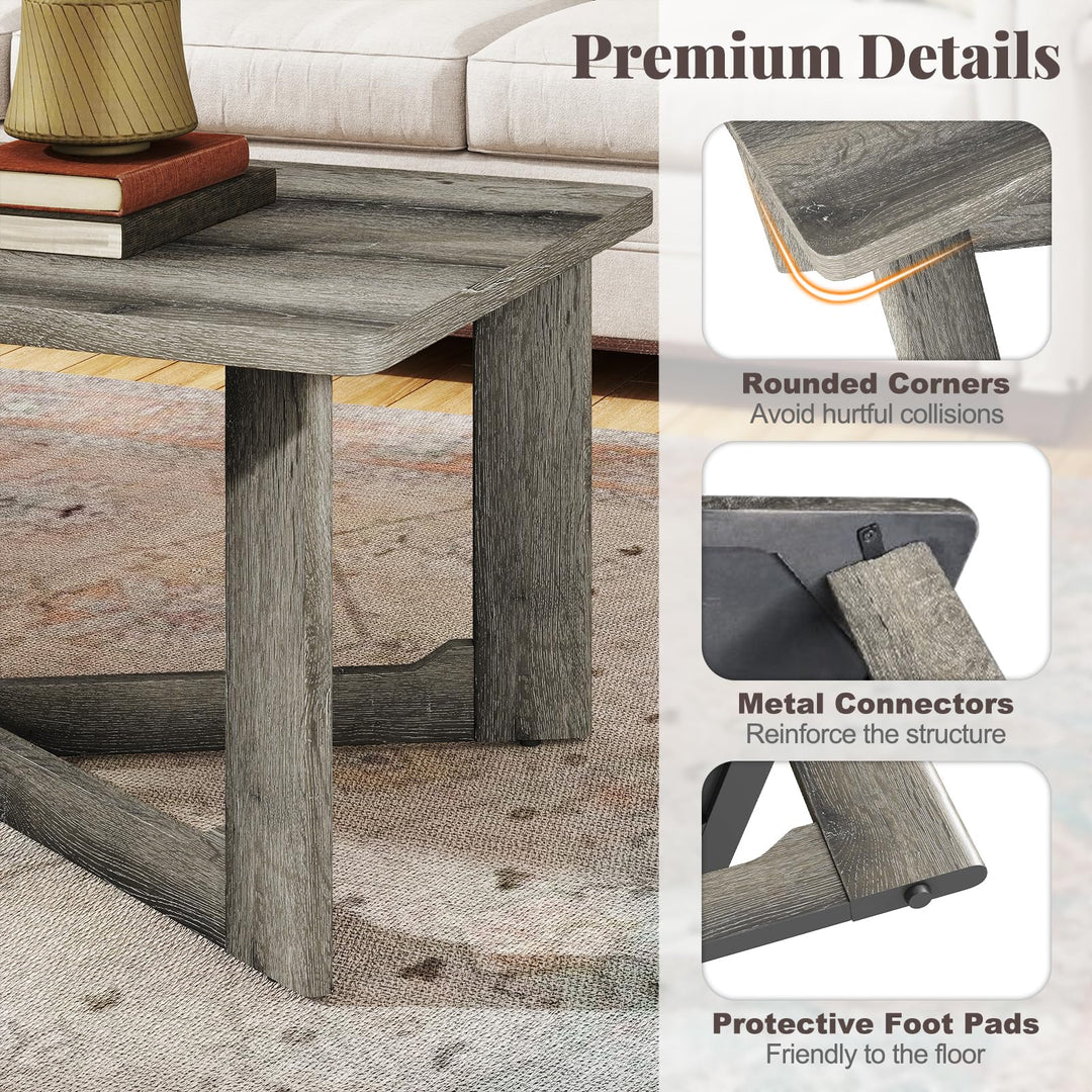 Giantex Farmhouse Wood Coffee Table Rectangle Center Table with X-Shaped Base & Rubber Wood Frame