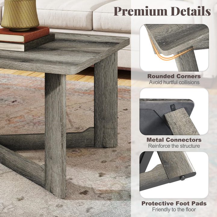 Giantex Farmhouse Wood Coffee Table Rectangle Center Table with X-Shaped Base & Rubber Wood Frame