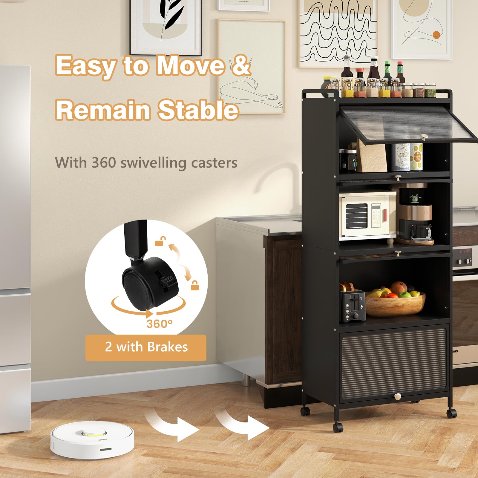Giantex 5-Tier Kitchen Storage Cabinet, Mobile Microwave Stand with Flip-up PC Doors
