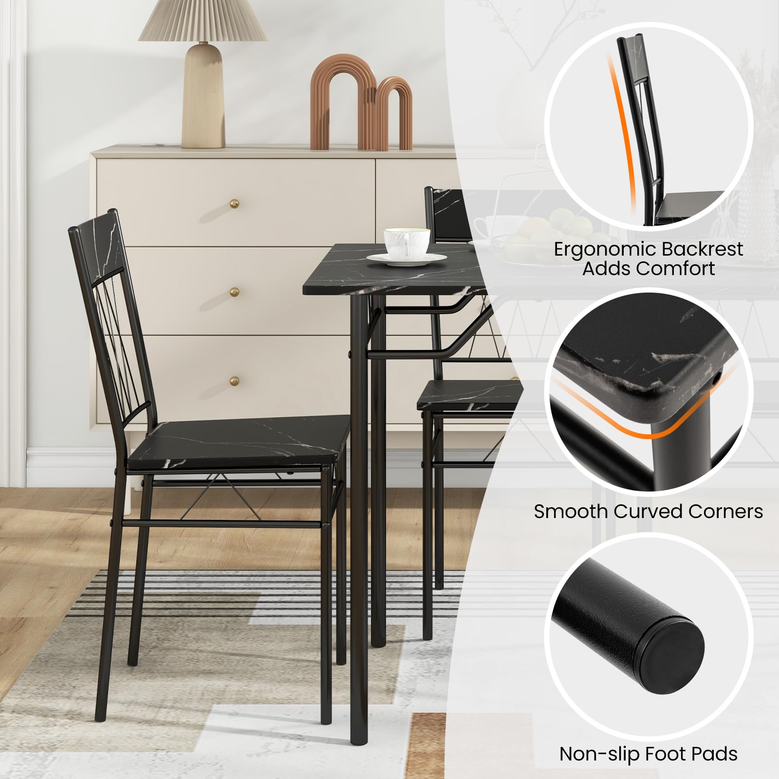 Giantex Dining Table Set for 4, 5-Piece Breakfast Nook with Kitchen Table, 4 Dining Chairs
