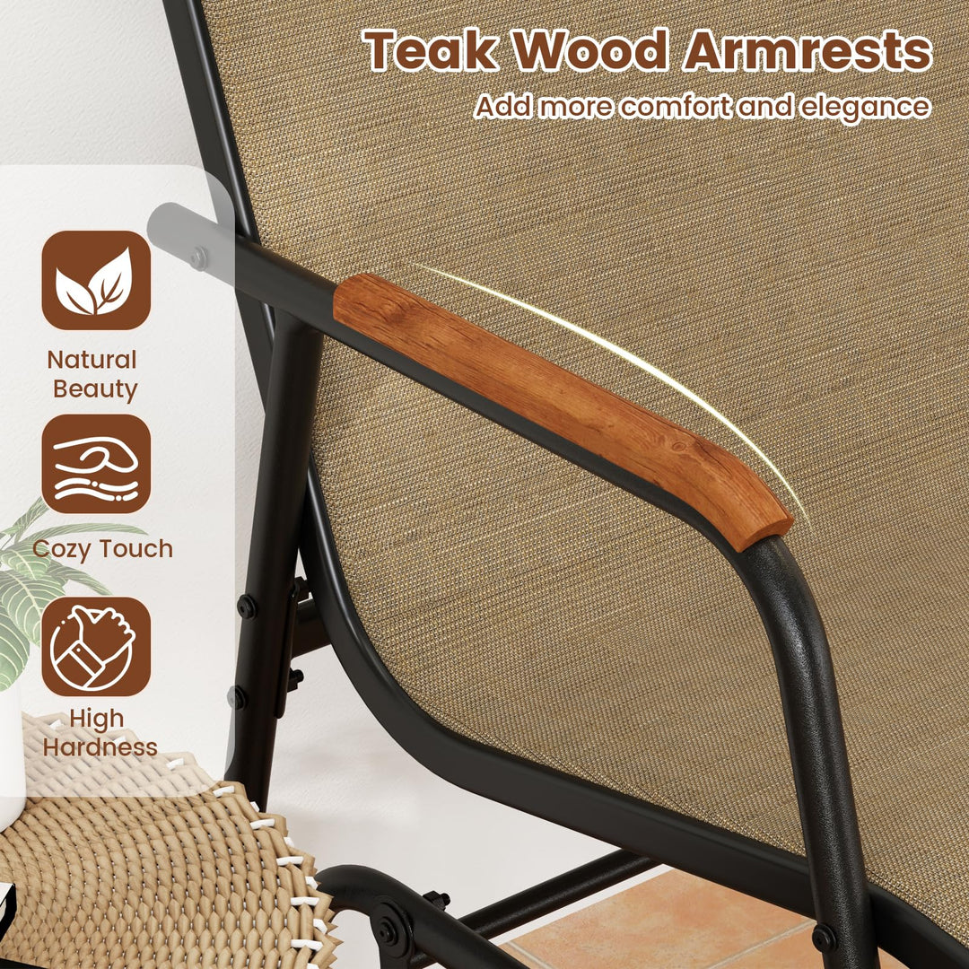 Giantex 2-Person Swing Gliding Loveseat with Curved Teak Armrests