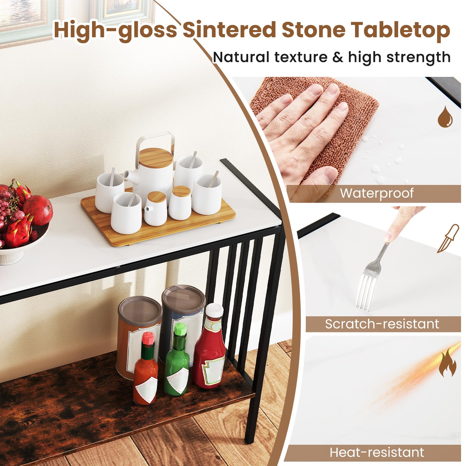 Giantex  2 Tier Industrial Entryway Table with Sintered Stone Tabletop and Open Shelf