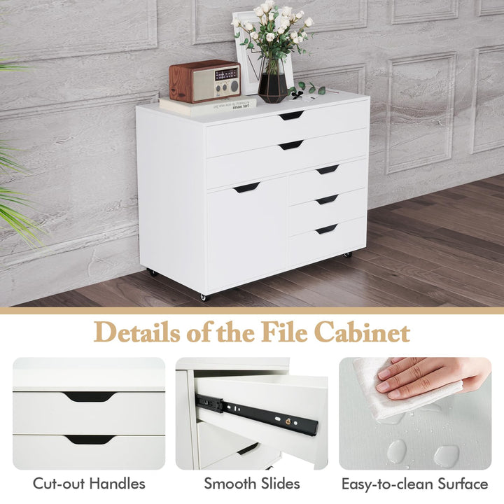 Giantex File Cabinet, Rolling Lateral Filing Cabinet with 2 Large Drawers, 3 Small Drawers