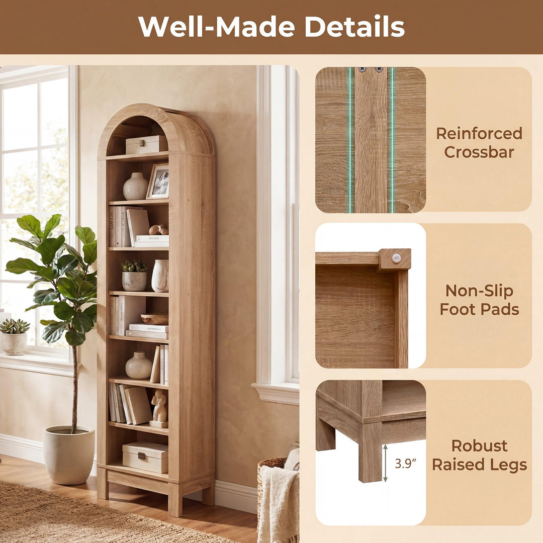 Giantex 71" Tall 8-Tier Arched Modern Bookshelf with 3 Adjustable Shelves (1/2)
