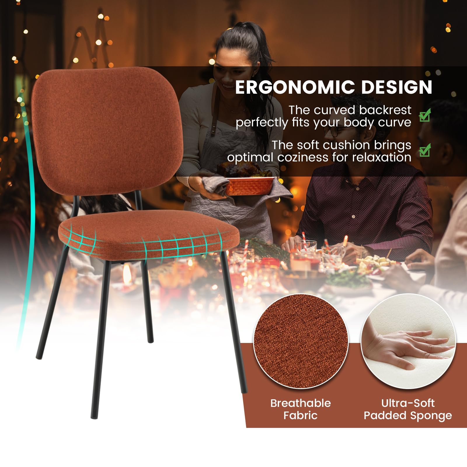 Modern Fabric Dining Chair Set of 2