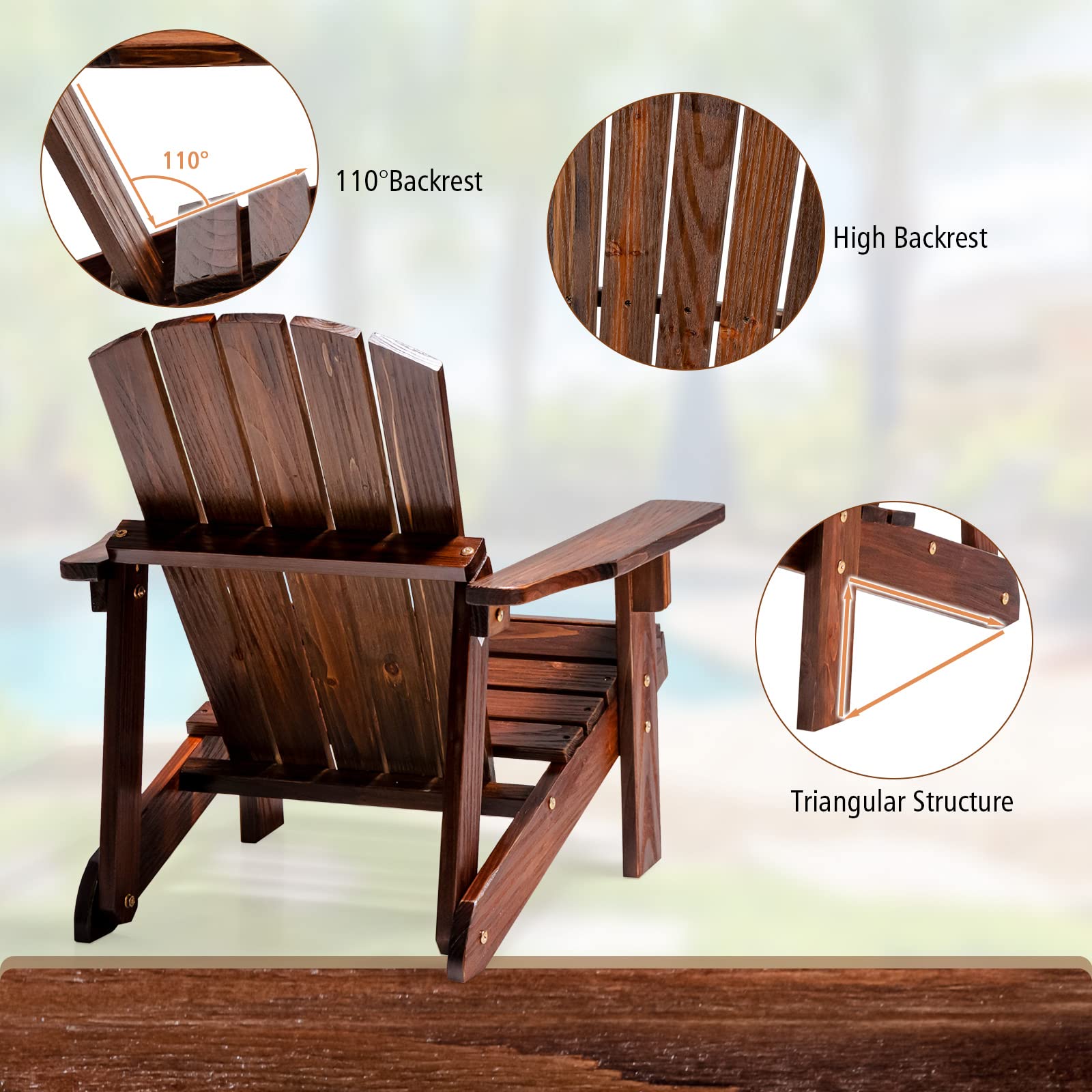 Giantex Wooden Kid's Adirondack Chair - All Weather Patio Chair with High Backrest, Arm Rest, 110 LBS Weight Capacity