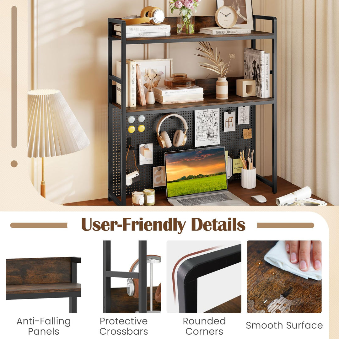 Giantex 2-Tier Desk Hutch Dorm with Pegboard for up to 32" Computer Monitor
