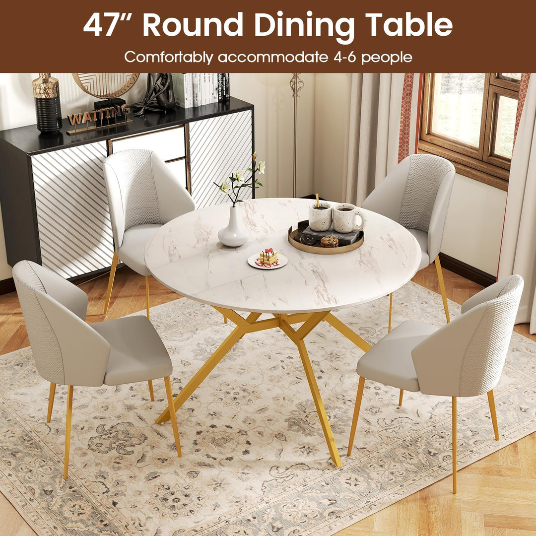 Giantex Folding Dining Table for 4-6 People 47" Round Drop Leaf Table with Metal Frame