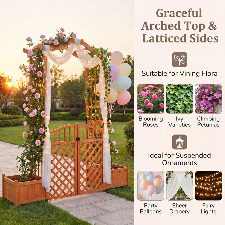 Giantex 83" Wooden Garden Arbor with Gate and 2 Planter Boxes