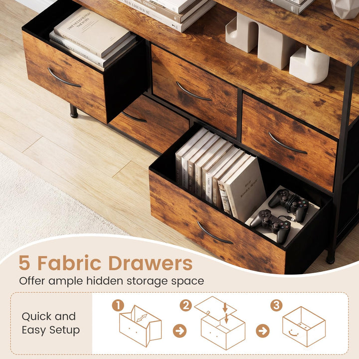 Giantex TV Stand for 45 Inch TV | 5 Fabric Drawer Entertainment Center with Open Shelf