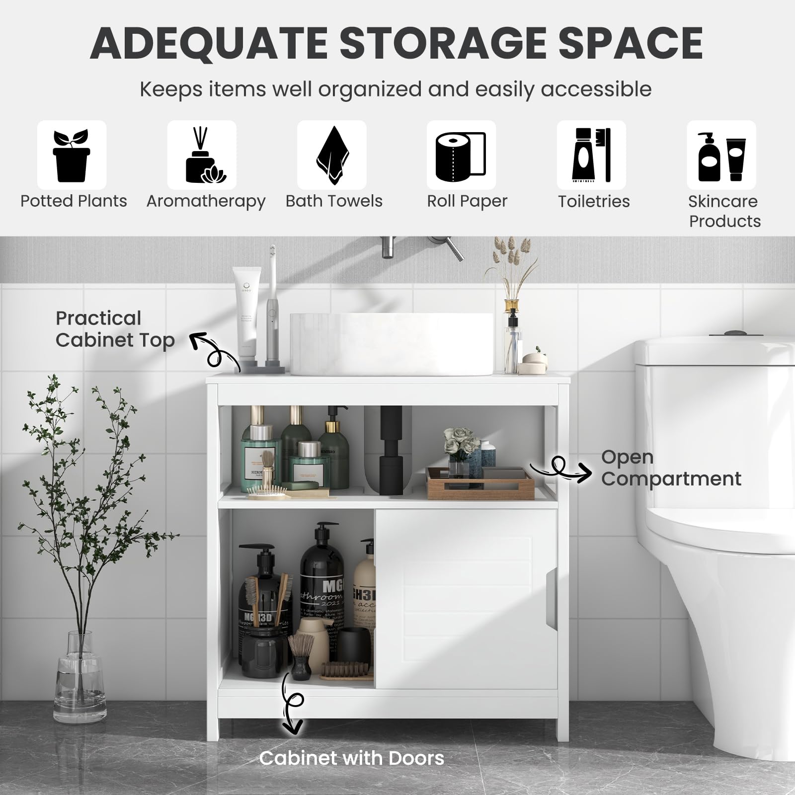 Giantex Pedestal Sink Storage Cabinet - Bathroom Vanity Without Vessel Sink, Storage Cabinet, Bathroom Space Saver Organizer