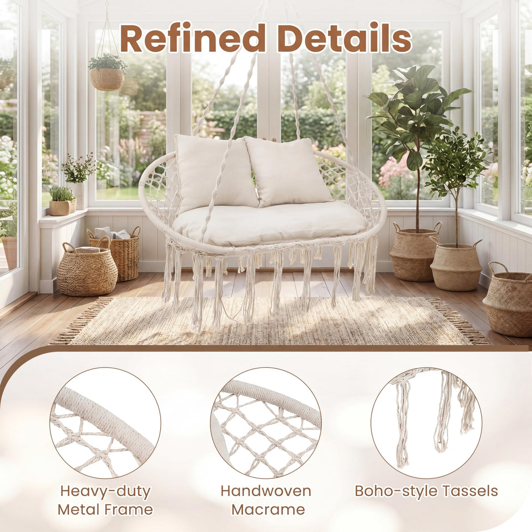 Giantex Boho Macrame Double Hammock Chair with Cushions
