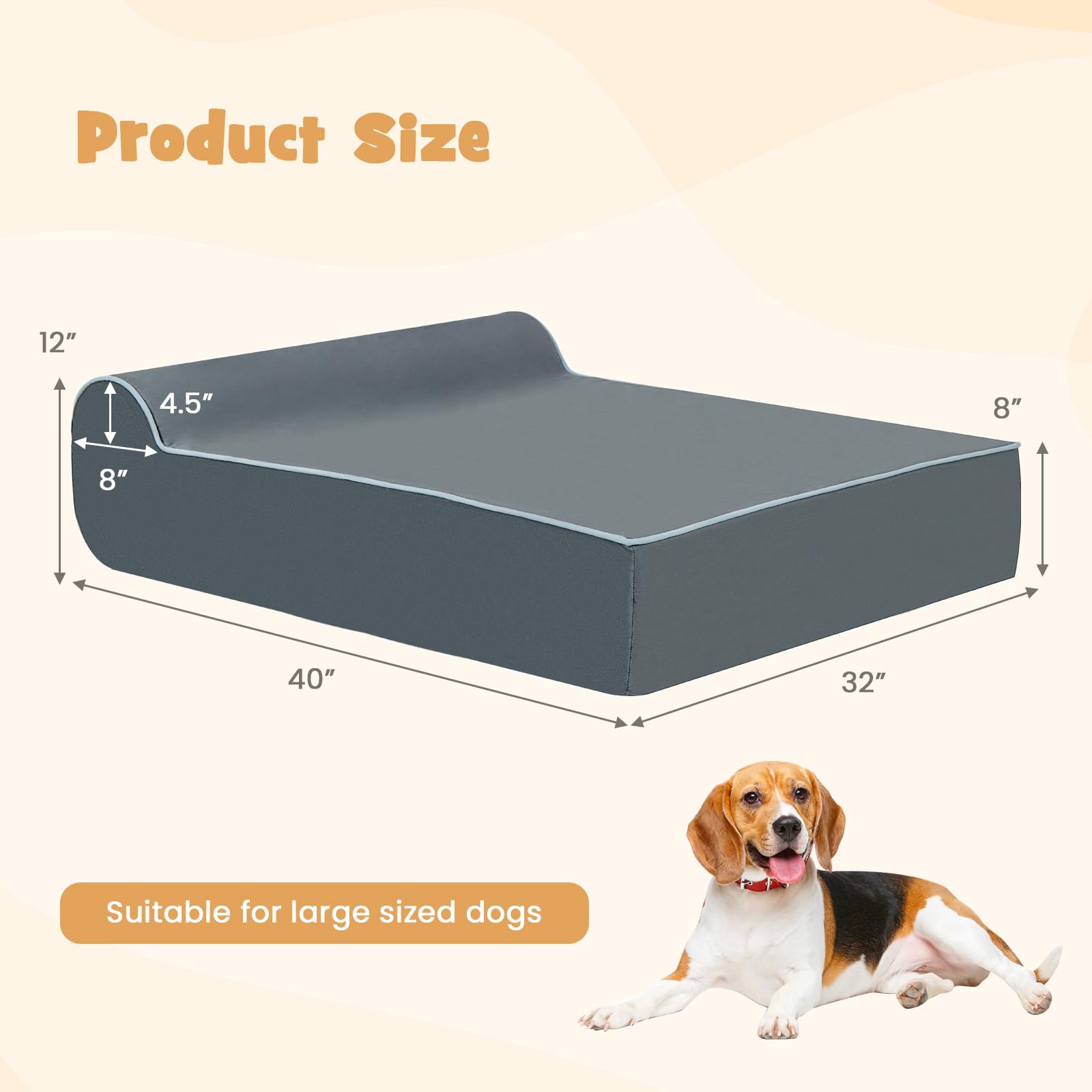 Giantex Orthopedic Dog Bed for Large Dogs, 40" L Memory Foam Dog Sofa Bed with Washable Removable Cove (Gray)
