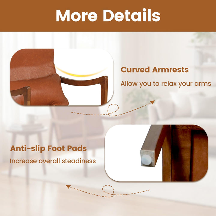 Giantex Faux Leather Upholstered Armchair with Lumbar Pillow for Living Room &amp; Bedroom