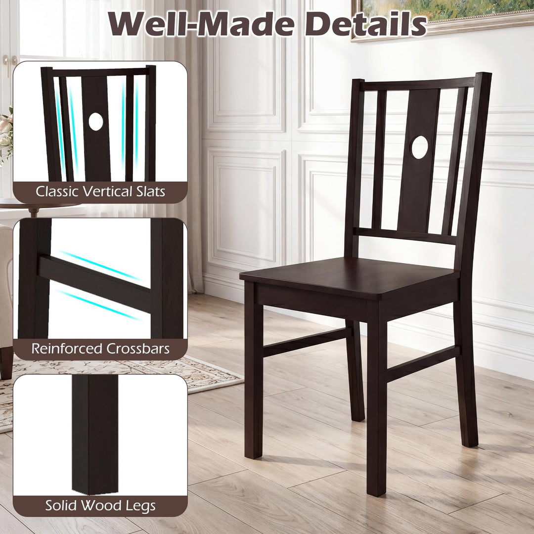 Giantex Solid Rubber Wood Kitchen Chairs with Slatted Curved Backrest &amp; Wide Seat (2/4)