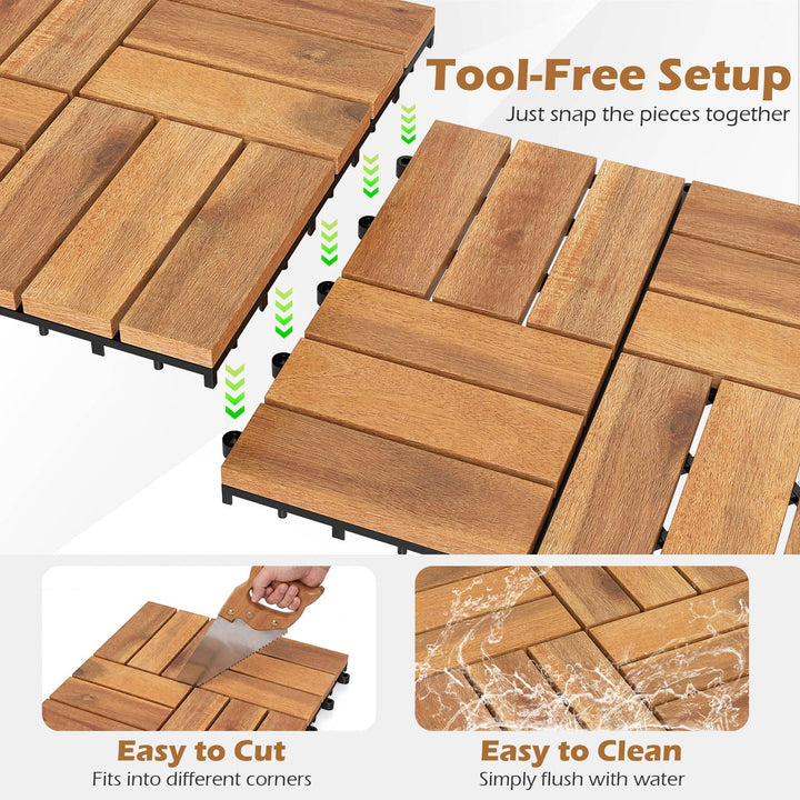 Giantex 12" x 12" Interlocking Acacia Wood Deck Tiles