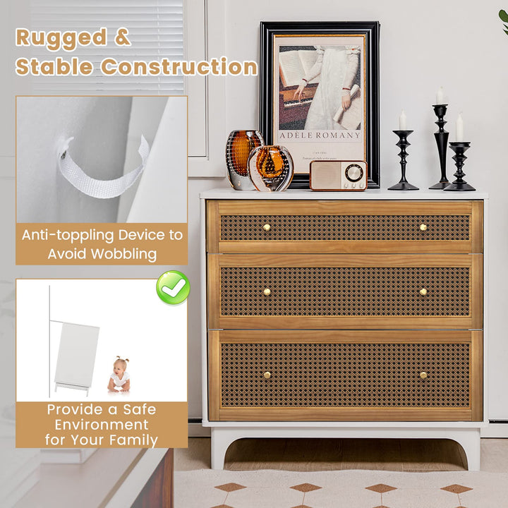 Giantex 3-Drawer Dresser Chest for Bedroom - Storage Chest of Drawers with Anti-toppling Device