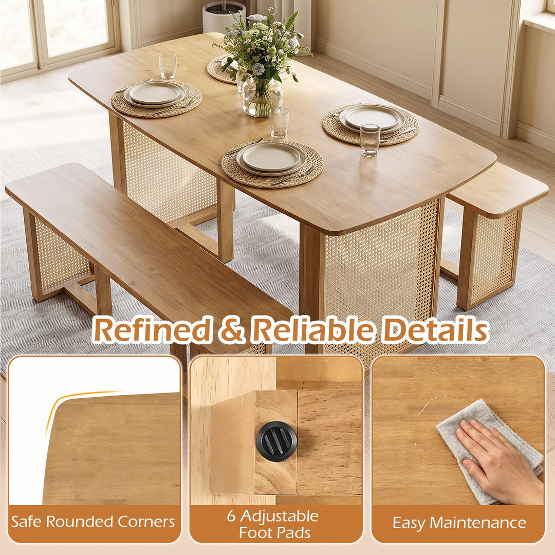 GIANTEX 55" Solid Rubber Wood Dining Table for 4-6 with Rattan Pedestal