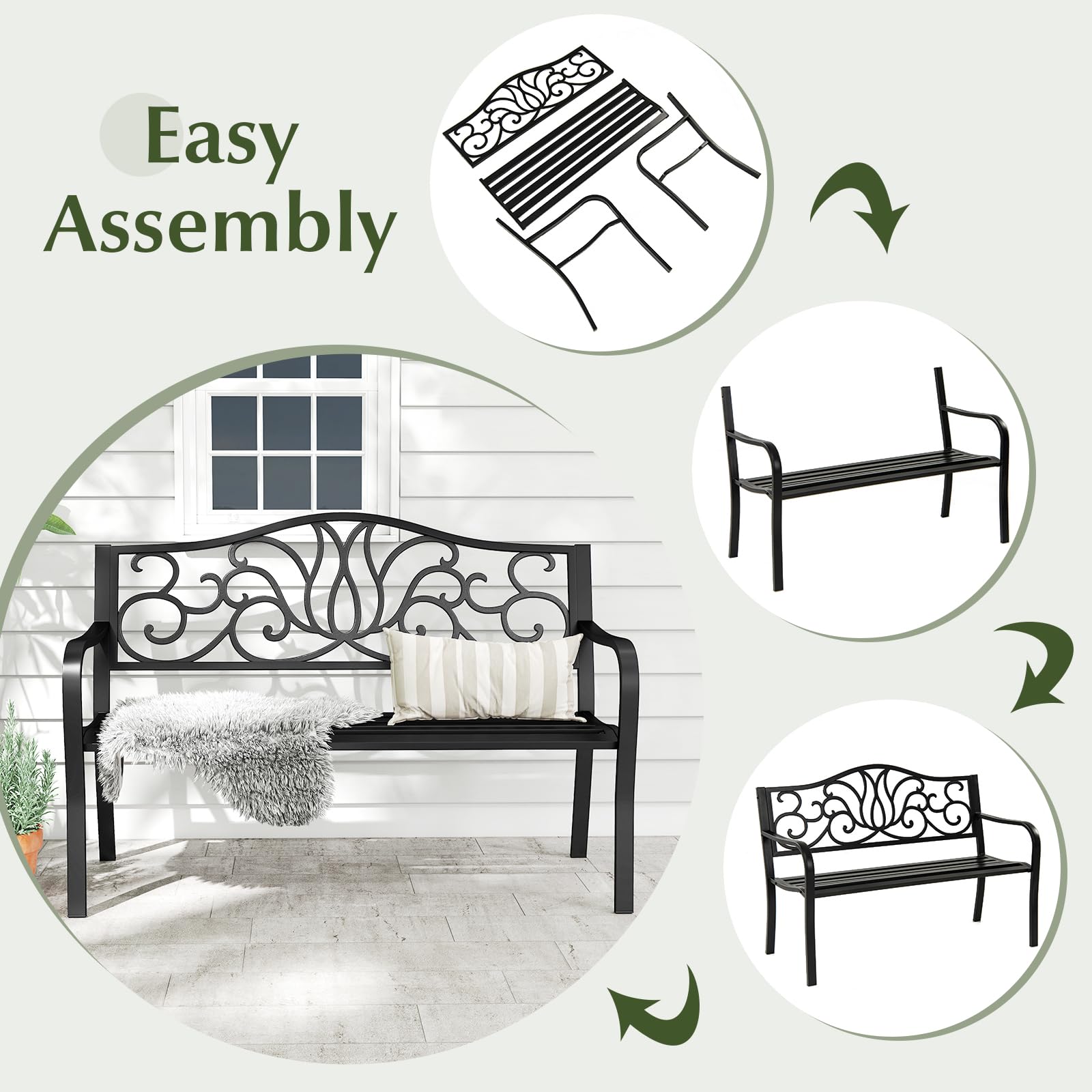 Giantex 50 Inches Outdoor Bench with Floral Pattern