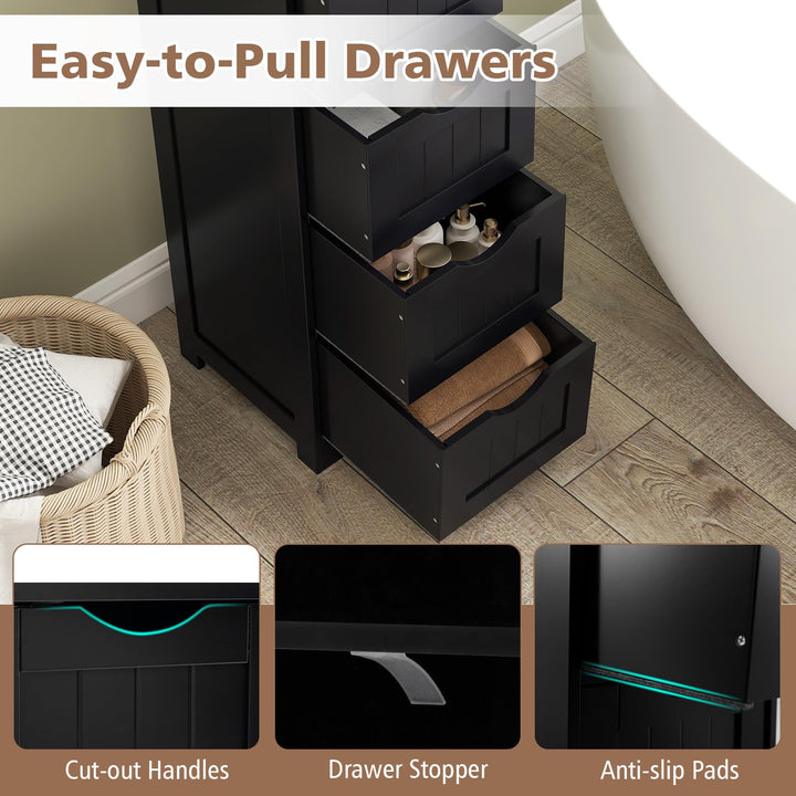 Giantex 32.5” Bathroom Storage Cabinet 4-Drawer Wooden Side Storage Organizer with Anti-Tipping Device