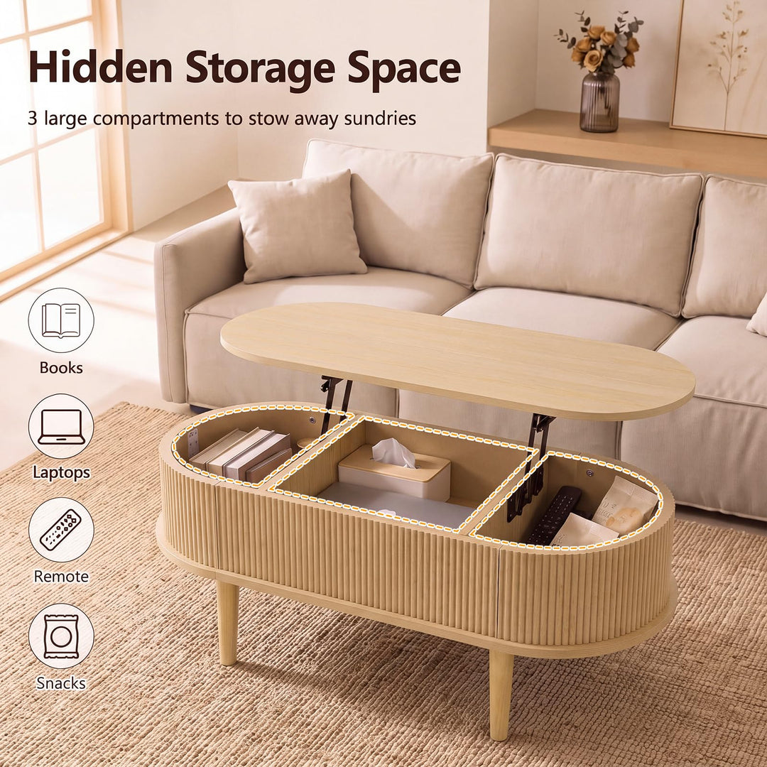 GIANTEX 39.5" Oval Lift Top Coffee Table with Storage