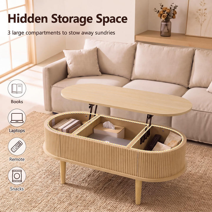 GIANTEX 39.5" Oval Lift Top Coffee Table with Storage