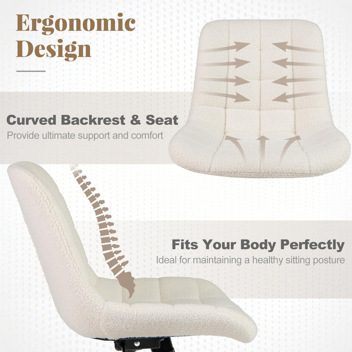 Giantex Armless Office Chair, Modern Faux Fur White Vanity Chair with Wheels & Adjustable Height