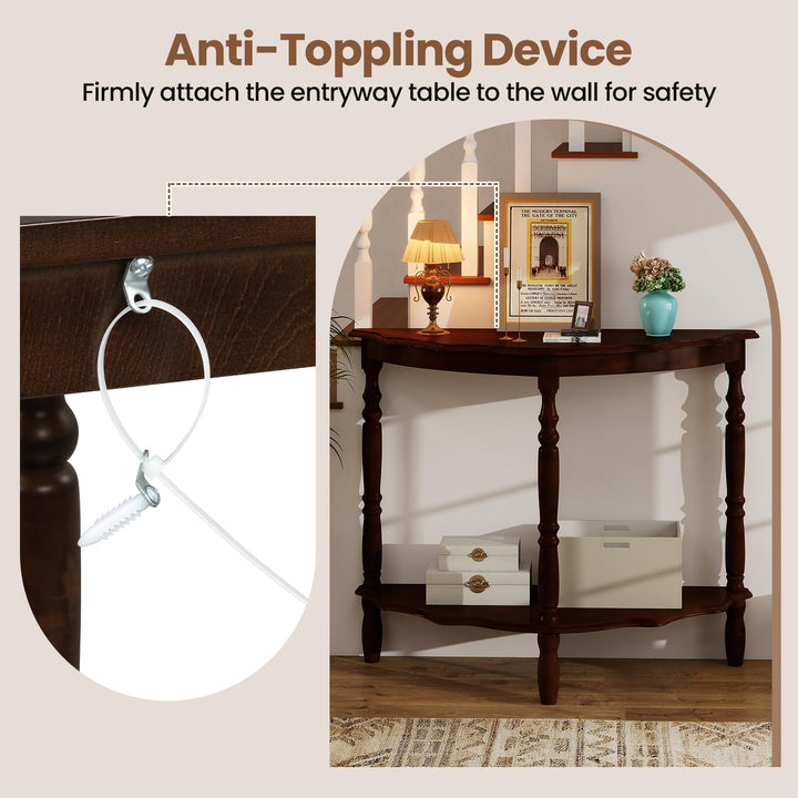 Giantex 42 Inch Half Moon Console Table with Shelf and Rubber Wood Legs