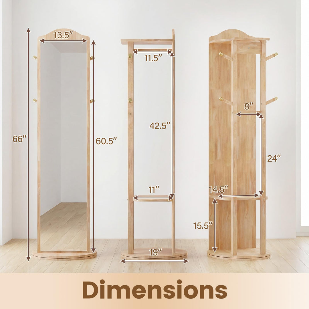 CHARMAID 66" x 19" Swivel Full Length Mirror with Coat Rack