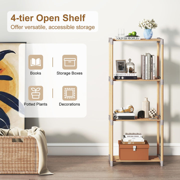 Giantex 4-Tier Bookshelf | Pine Wood Bookcase with Open Shelves