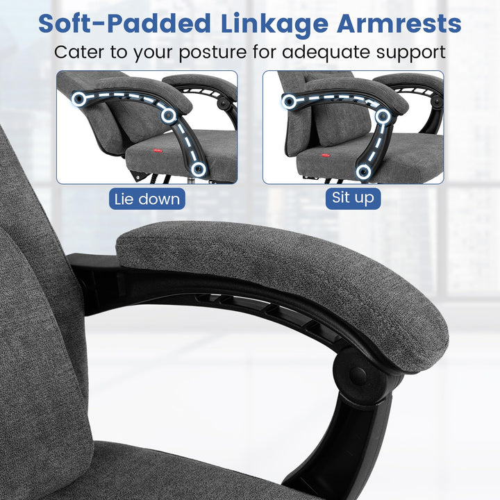 Giantex Reclining Office Chair Chenille Fabric Desk Chair with Padded Linkage Armrests