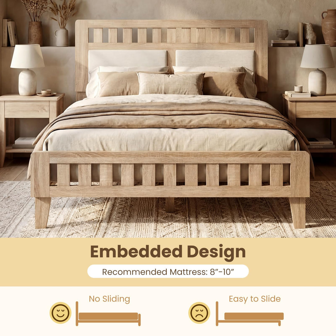 Giantex Mid-Century Wood Bed Frame with Upholstered Headboard (Full/Twin)