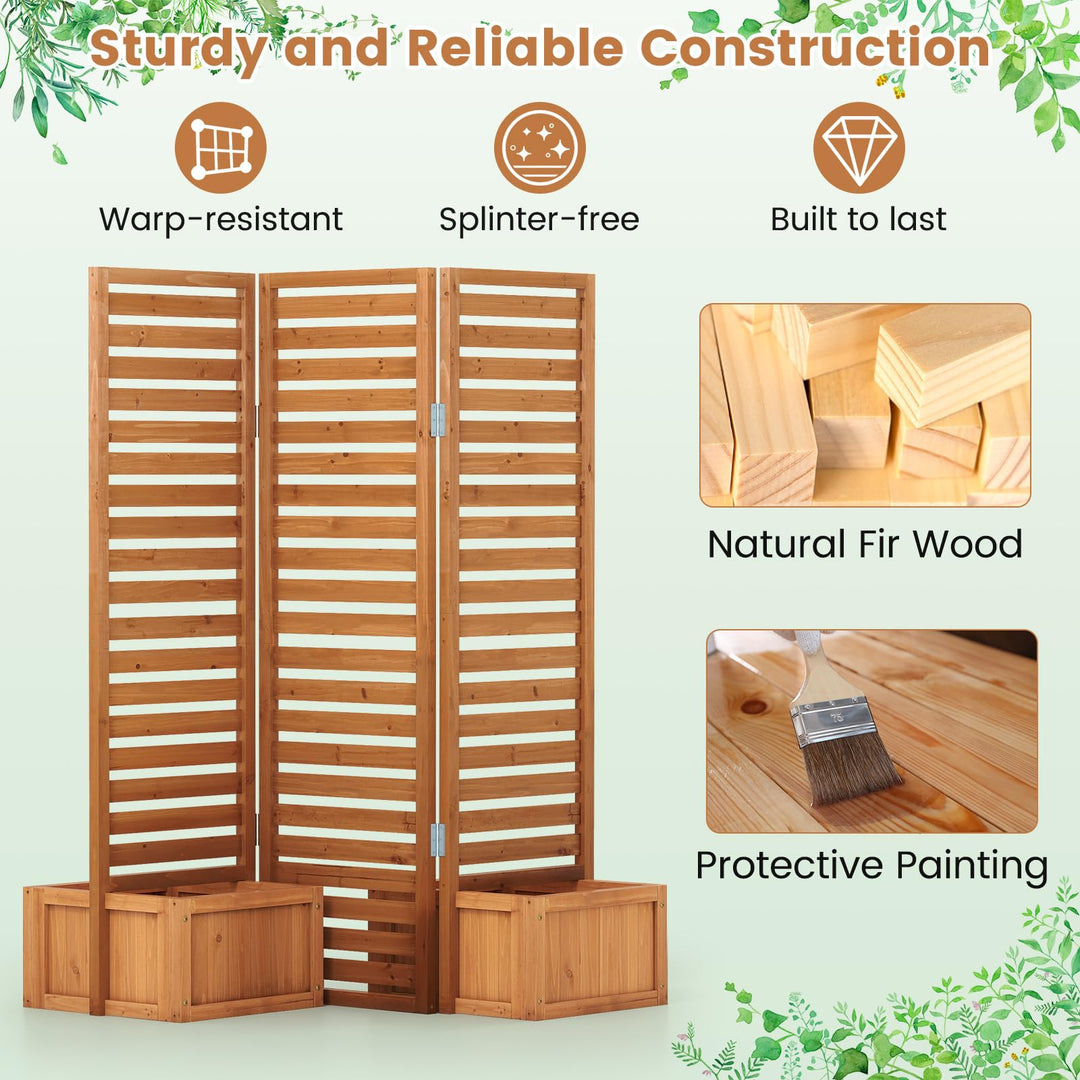 Giantex Outdoor Wooden Privacy Screen with Planter Box