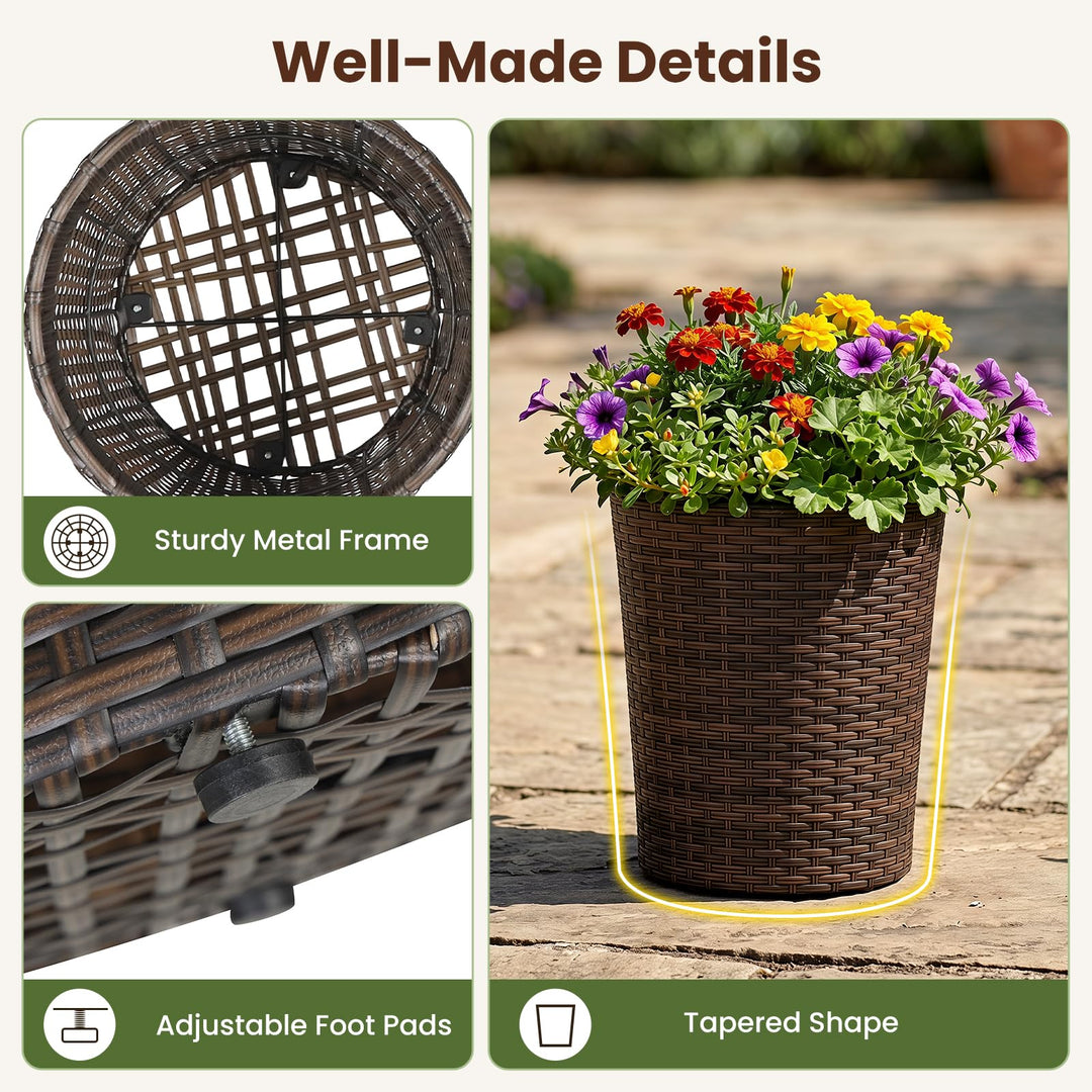 Giantex Set of 3 Plastic Planters | 14 &amp; 11 &amp; 9 Inch Taper Rattan Planters with Drainage Holes and Saucers
